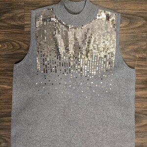 MARLED Gray & Silver Sequin Mock Turtleneck Sweater Vest NWOT/SIZE M/L